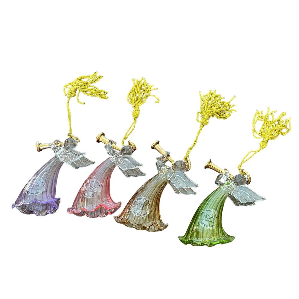 Lenox Glass Angel Ornaments Wishes of Peace Christmas 3.25” Set of 4 in Box READ